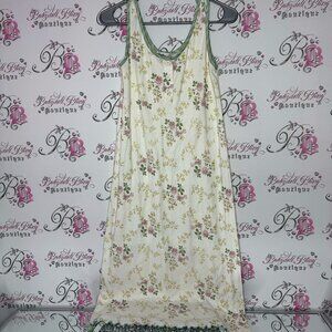 Love lines dress vintage floral green cream pink buttons maxi stretchy boho slip